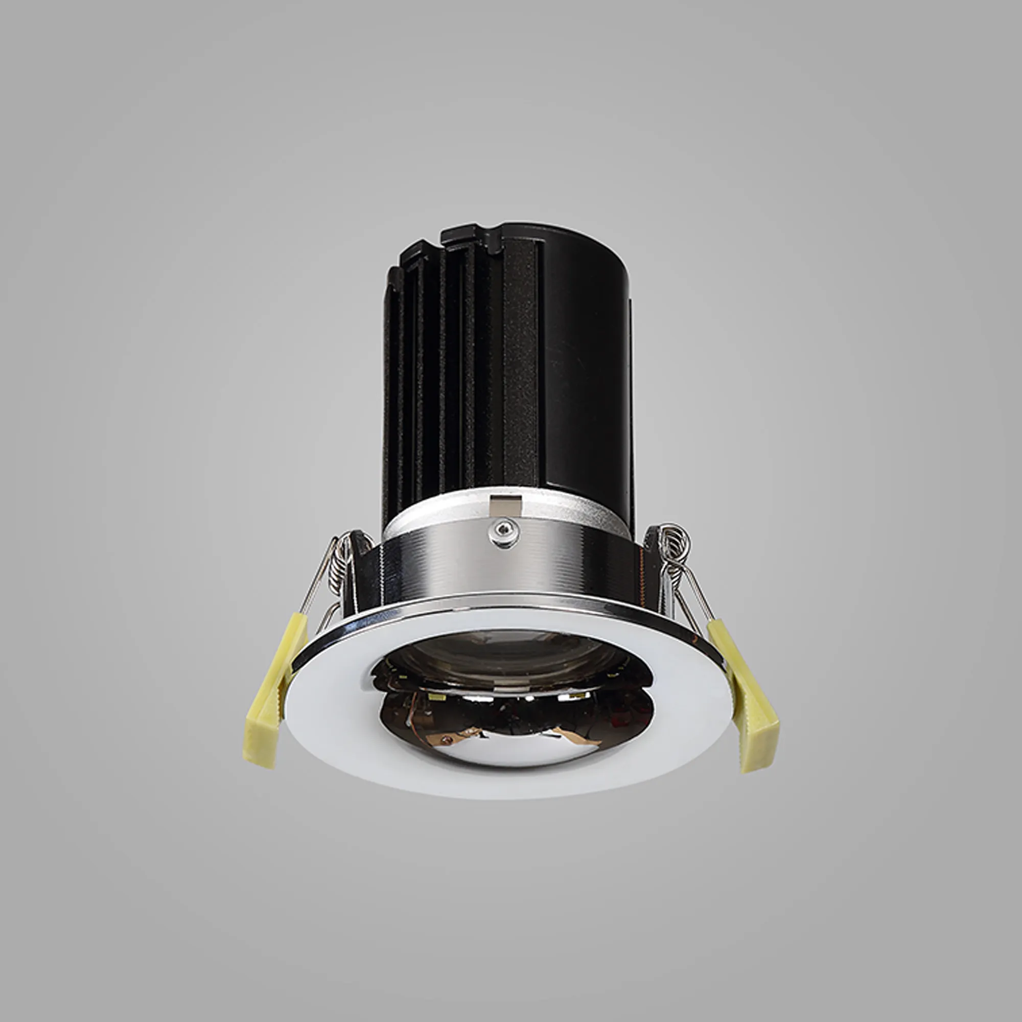 DM201469  Bruve 9 Tridonic powered 9W 2700K 700lm 36° LED Engine,250mA , CRI>90 LED Engine Polished Chrome Fixed Round Recessed Downlight, Inner Glass cover, IP65
